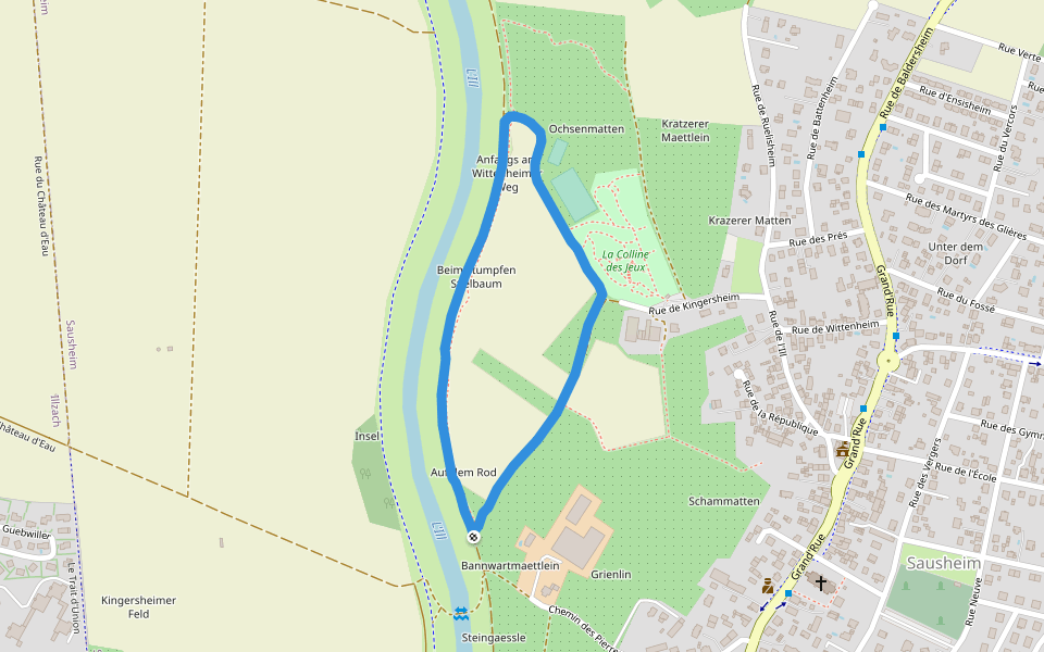 La Colline des Jeux walking route map in Sausheim