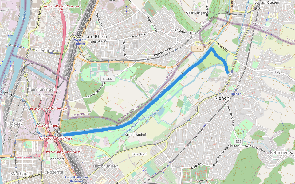 Wiesendamm-Promenade walking route map in Riehen