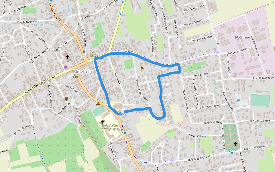 Ecole-Collége des Missions walking route map in Blotzheim