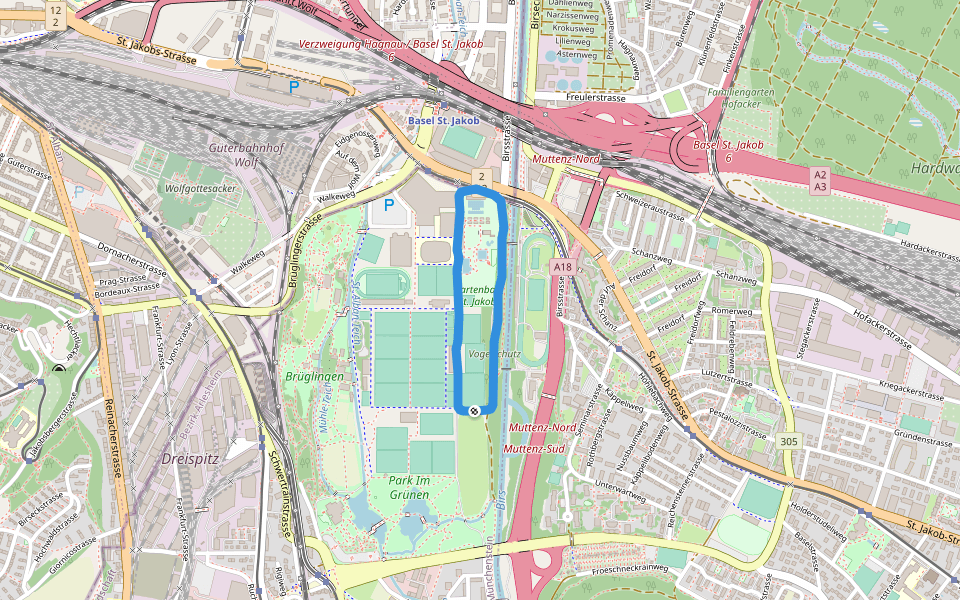 Gartenbad St. Jakob walking route map in Basel