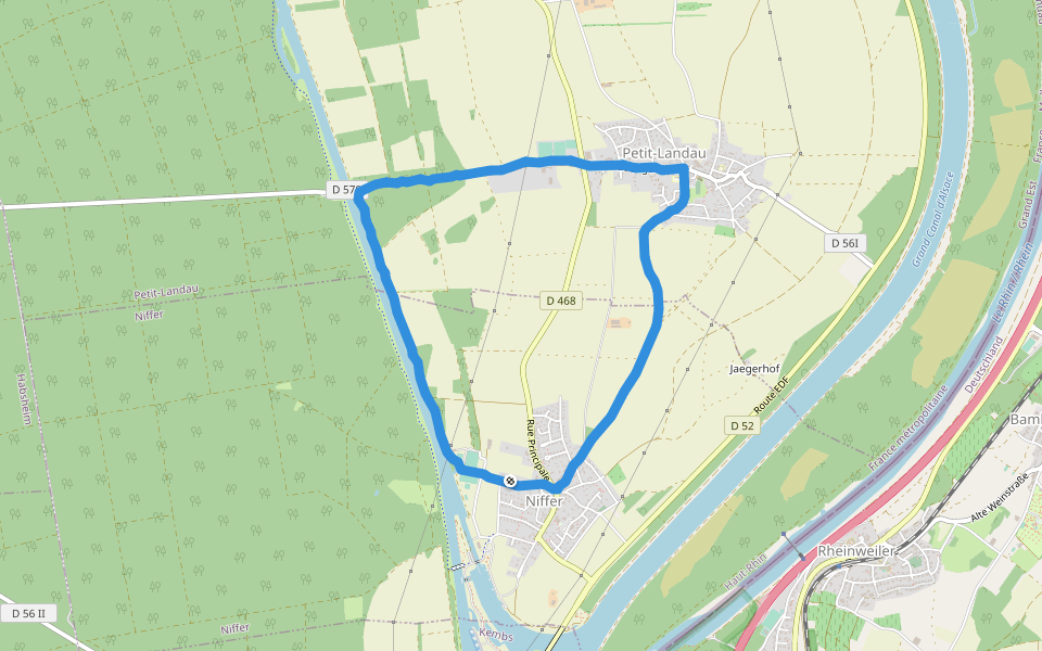 Canal du Rhône walking route map in Niffer
