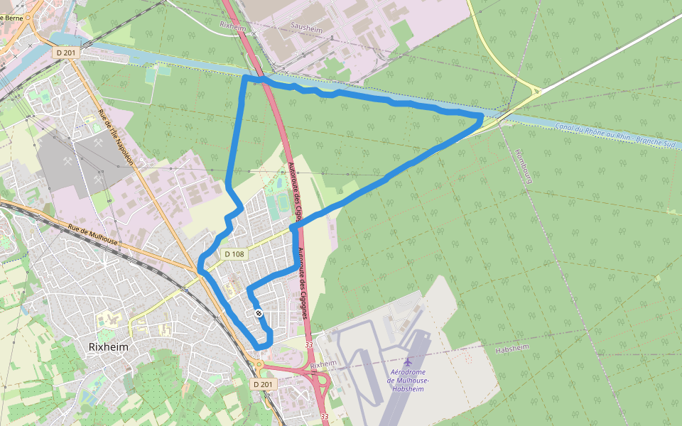 Forêt domaniale de la Hardt-Nord walking route map in Rixheim