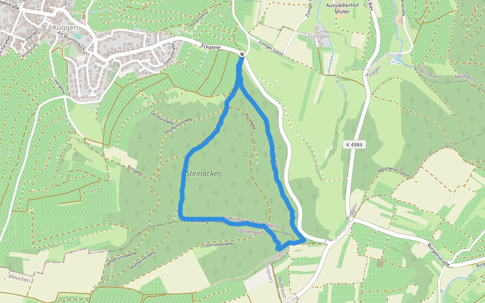 Müllheimerweg walking route map in Auggen