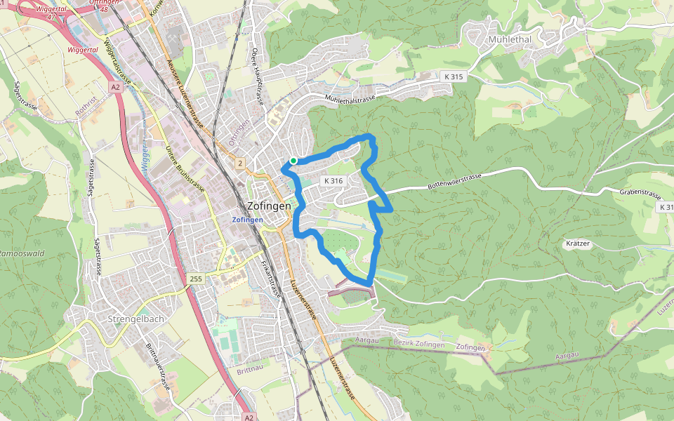 Brunnhaldeweg walking route map in Zofingen