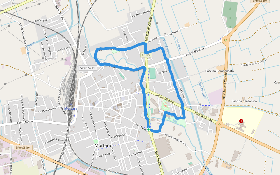 Piscine comunali walking route map in Mortara