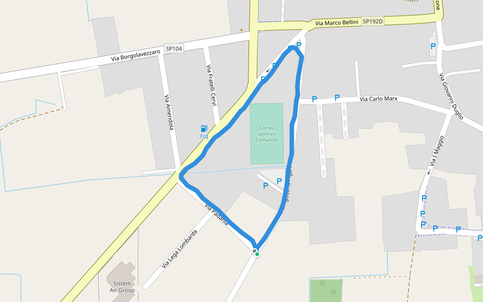 Campo sportivo Comunale walking route map in Gravellona Lomellina
