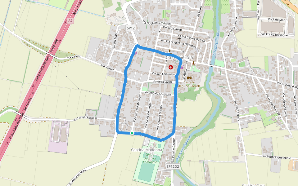 Centro Sportivo Comunale walking route map in Casei Gerola