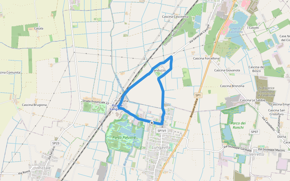 Castello di Branduzzo walking route map in Lungavilla