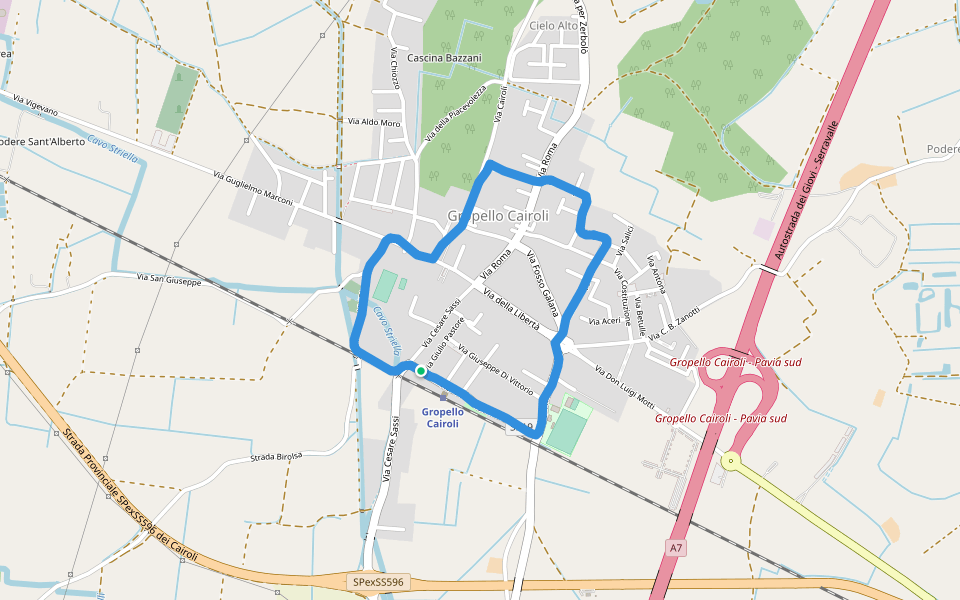 Centro sportivo comunale "Carlo Mascherpa" walking route map in Gropello Cairoli