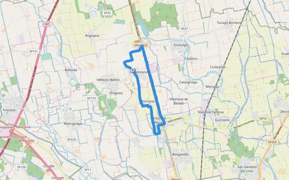 Centro sportivo comunale walking route map in Giovenzano