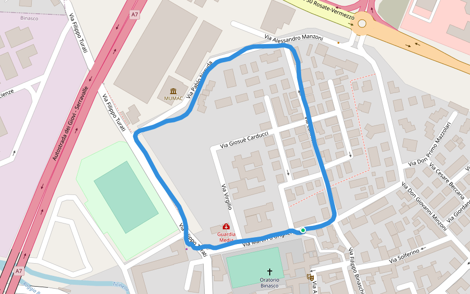 MUMAC walking route map in Binasco