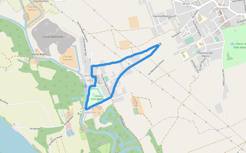 Canoa Club Milano walking route map in Cuggiono