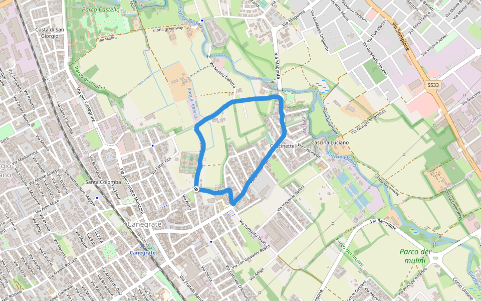 Parco dei mulini walking route map in Canegrate