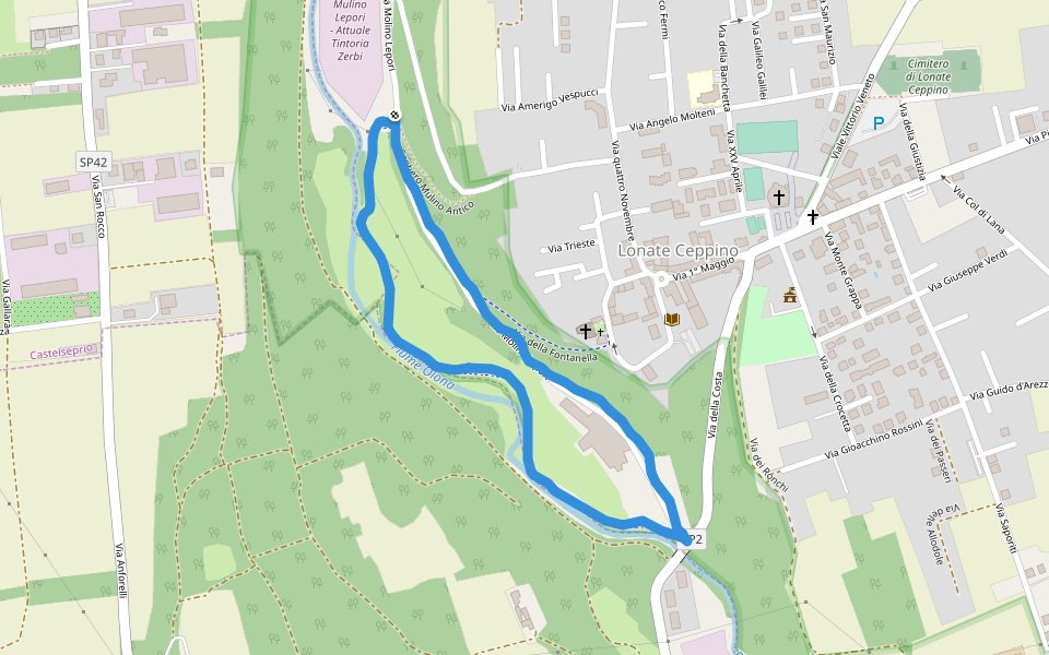 Parco Rile Tenore Olona walking route map in Molino Taglioretti