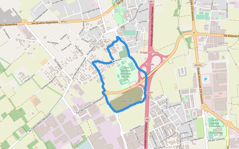 Centro Sportivo comunale Claudio Galli walking route map in Uboldo