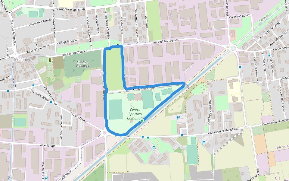 Centro Sportivo Comunale walking route map in Senago