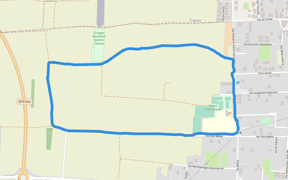 Tennis Club Ceriano walking route map in Ceriano Laghetto