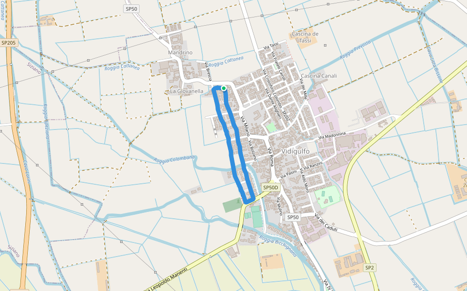 Roggia Colombana walking route map in Vidigulfo