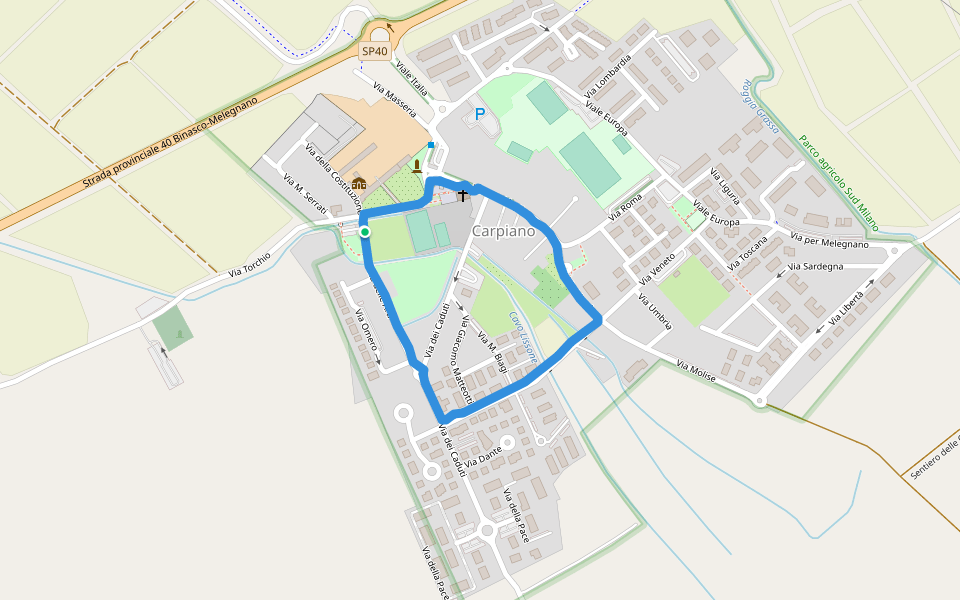 Piazza Colonna walking route map in Carpiano