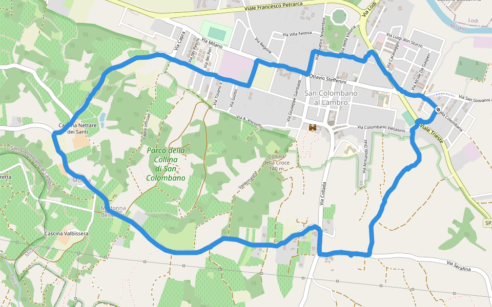 Parco della Collina di San Colombano walking route map in San Colombano al Lambro