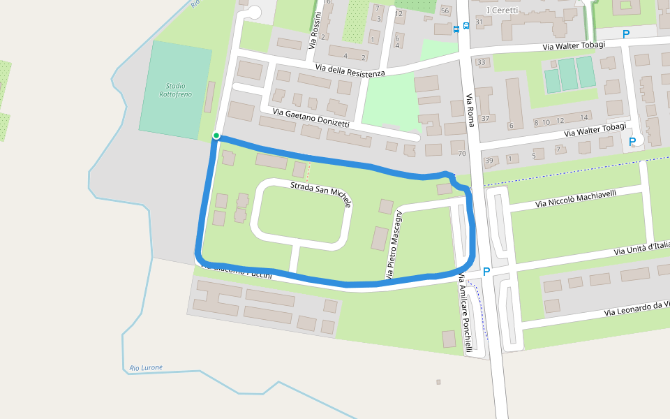 Stadio Rottofreno walking route map in Rottofreno