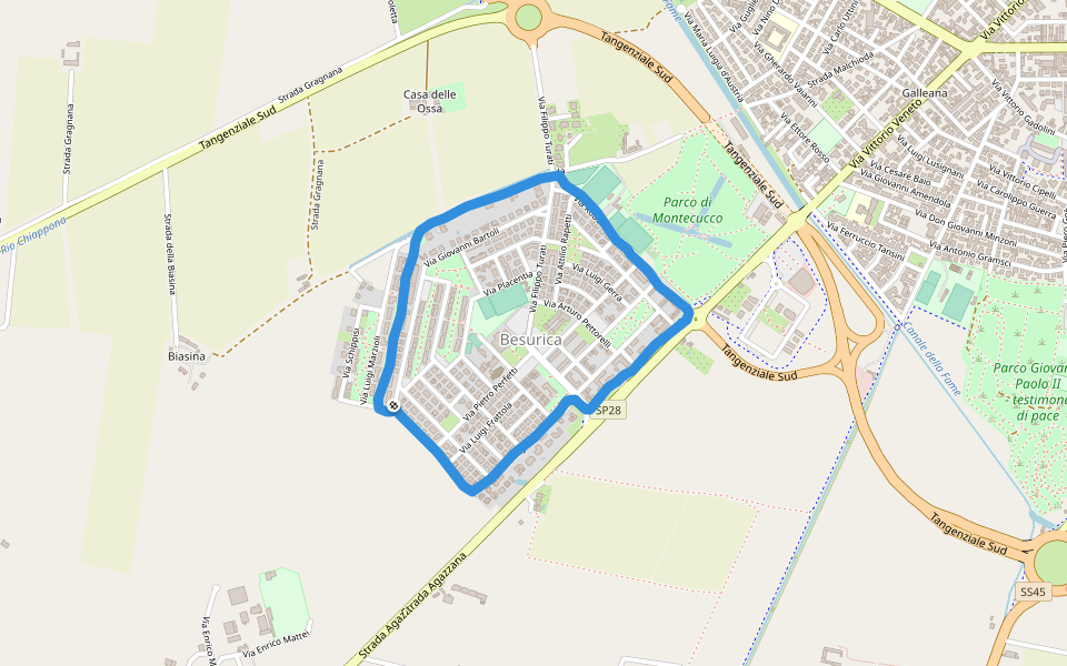 Centro Sportivo Gianni Siboni walking route map in Piacenza