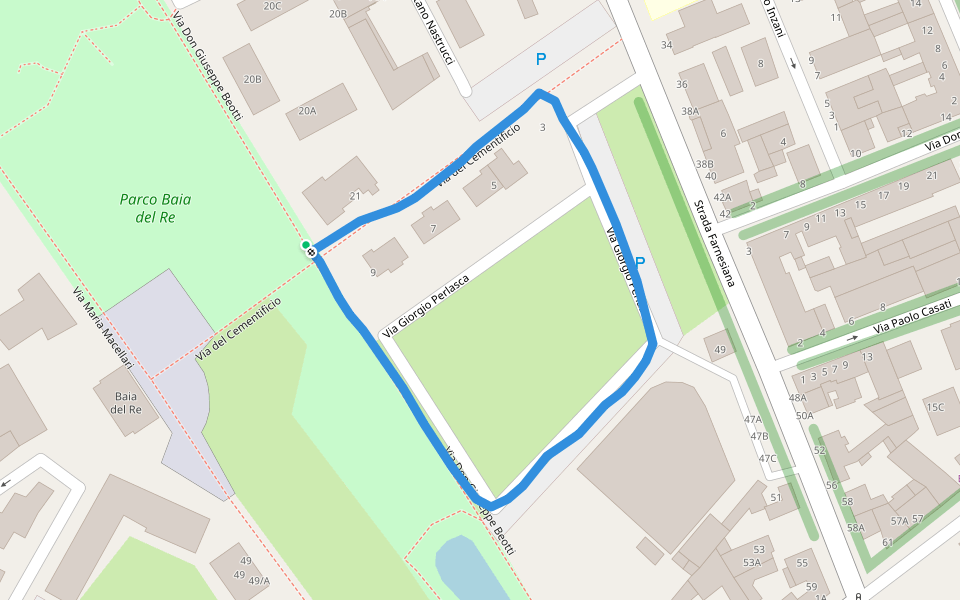 Parco Baia del Re walking route map in Piacenza