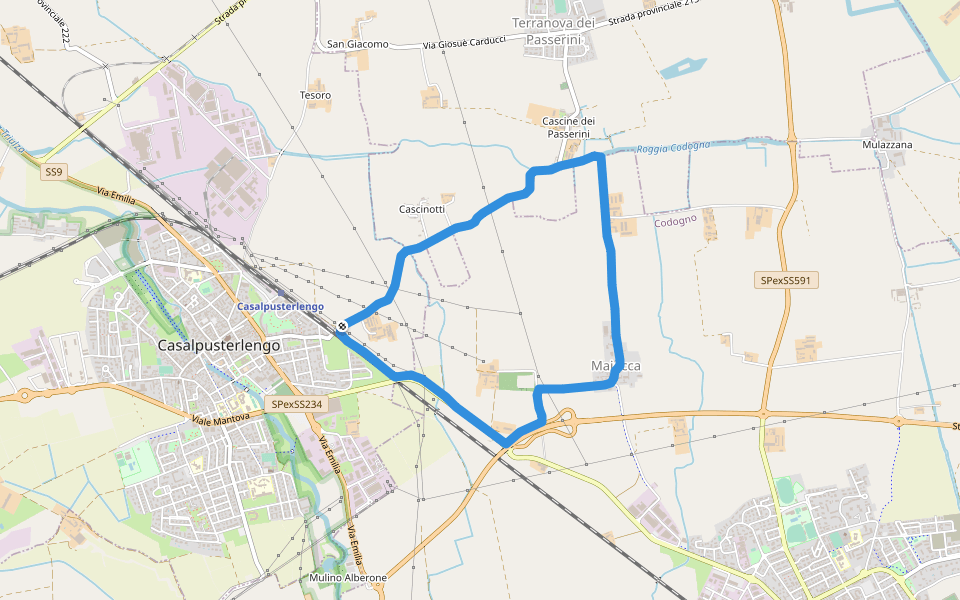 Cascina Cigolona walking route map in Casalpusterlengo