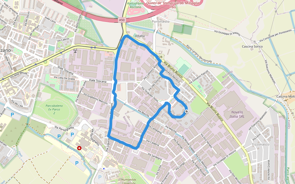 Centro Sportivo Targetti walking route map in Rozzano