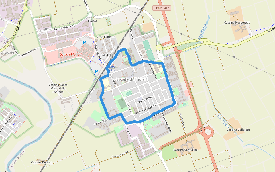 Parco delle quattro magnolie walking route map in Locate di Triulzi