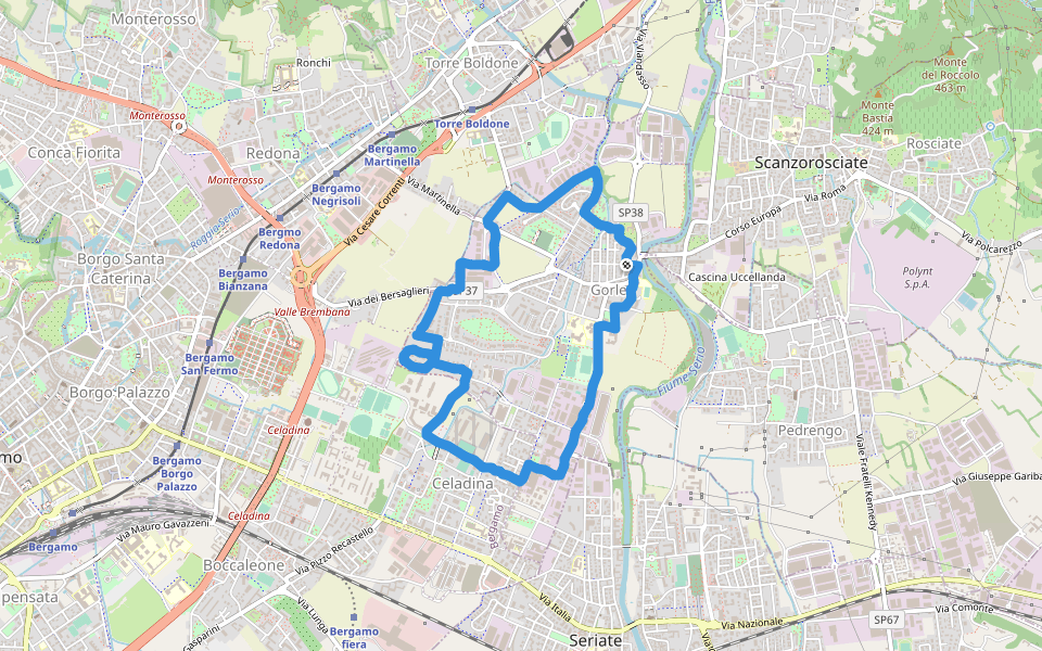 Centro Sportivo walking route map in Gorle