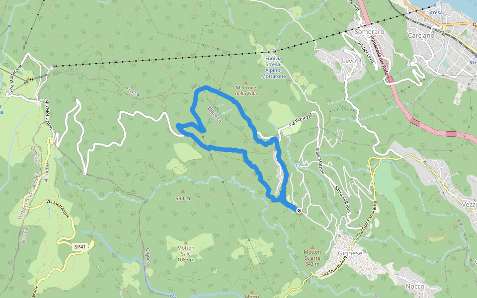 New Path from Gignese to Mottarone walking route map in Sasso Papale