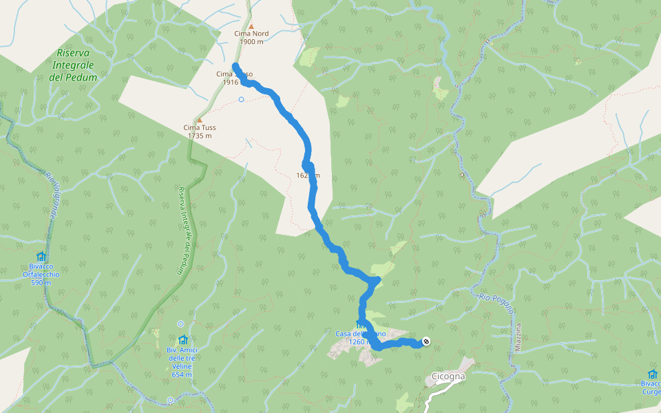 P11 - Cicogna - Cima Sasso walking route map in Cicogna