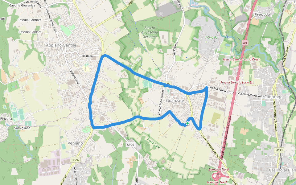 Parco Lura walking route map in Guanzate