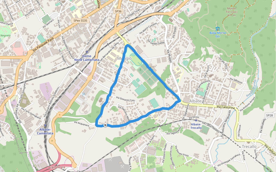 Campo Comunale Gigi Meroni walking route map in Como