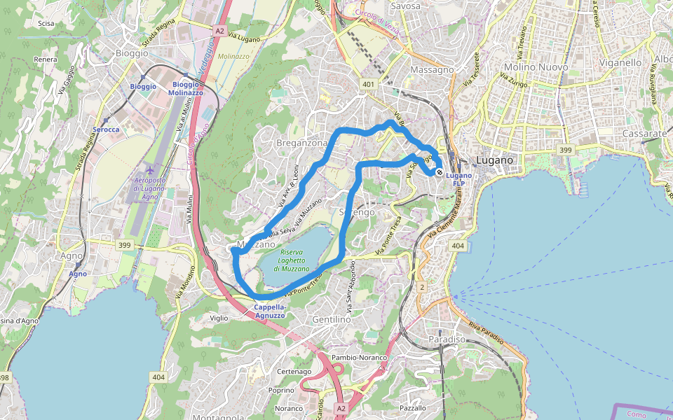 Riserva Laghetto di Muzzano walking route map in Lugano