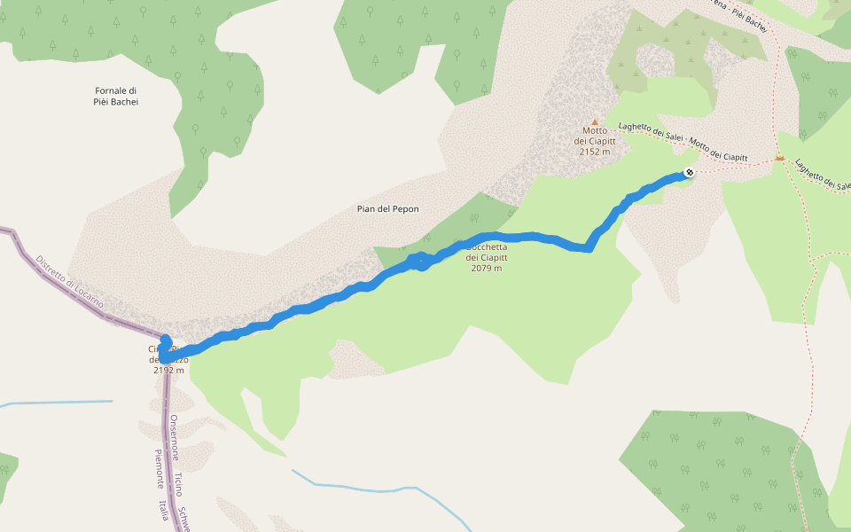 Laghetto dei Salei - Motto dei Ciapitt walking route map in Onsernone