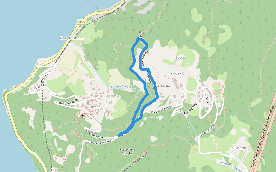 Via del Portico walking route map in Regoledo