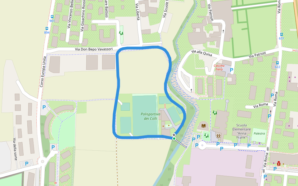 Polisportiva Valbrembo walking route map in Scano Al Brembo