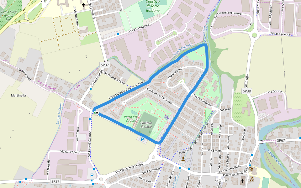Parco dei Caduti walking route map in Gorle