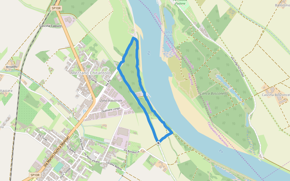 spiaggia del "Ponticello walking route map in Castelvetro Piacentino