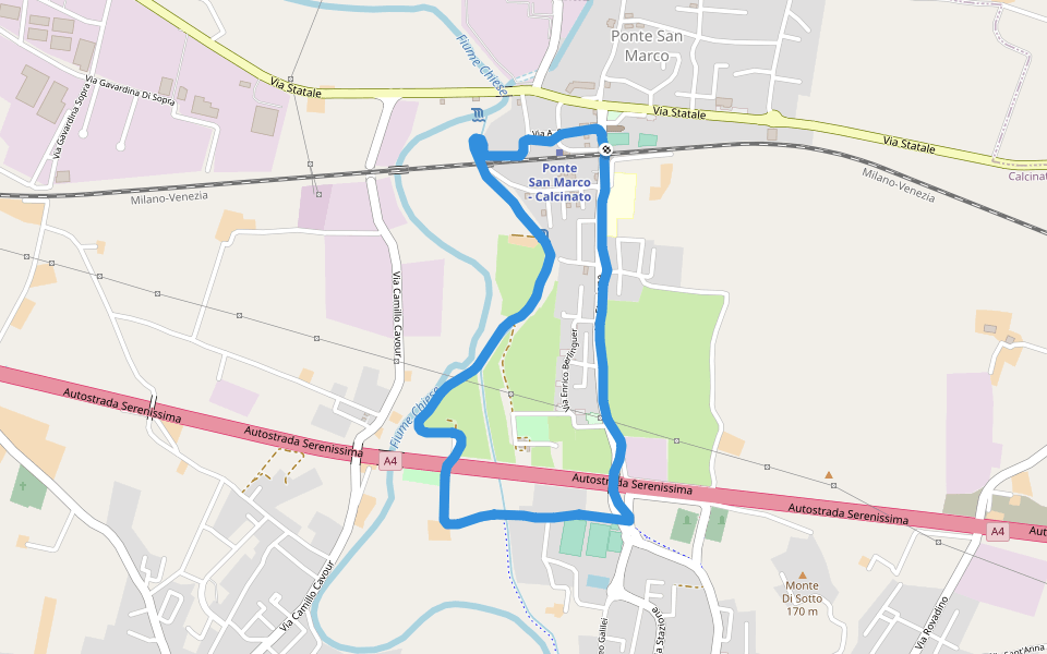 Scuola Elementare Ponte San Marco walking route map in Ponte San Marco