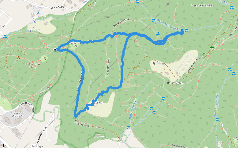 Cascine Le Pentere walking route map in Concesio