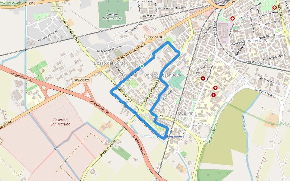 Giardini Lucio Battisti walking route map in Mantova