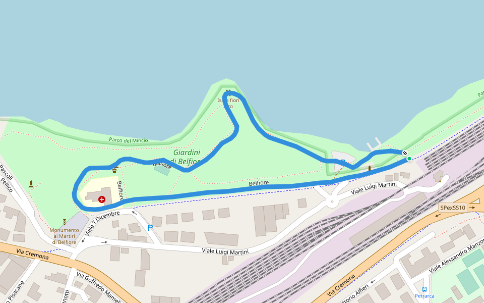 Parco di Belfiore walking route map in Mantova