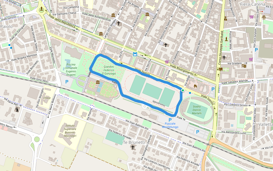Palazzo Te walking route map in Mantova