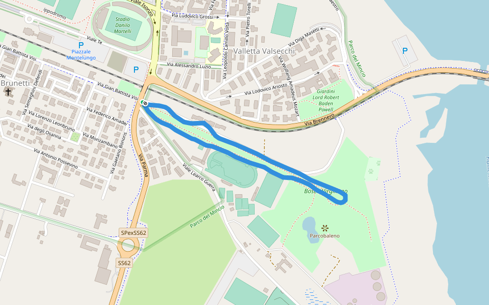 Bosco Virgiliano walking route map in Mantova