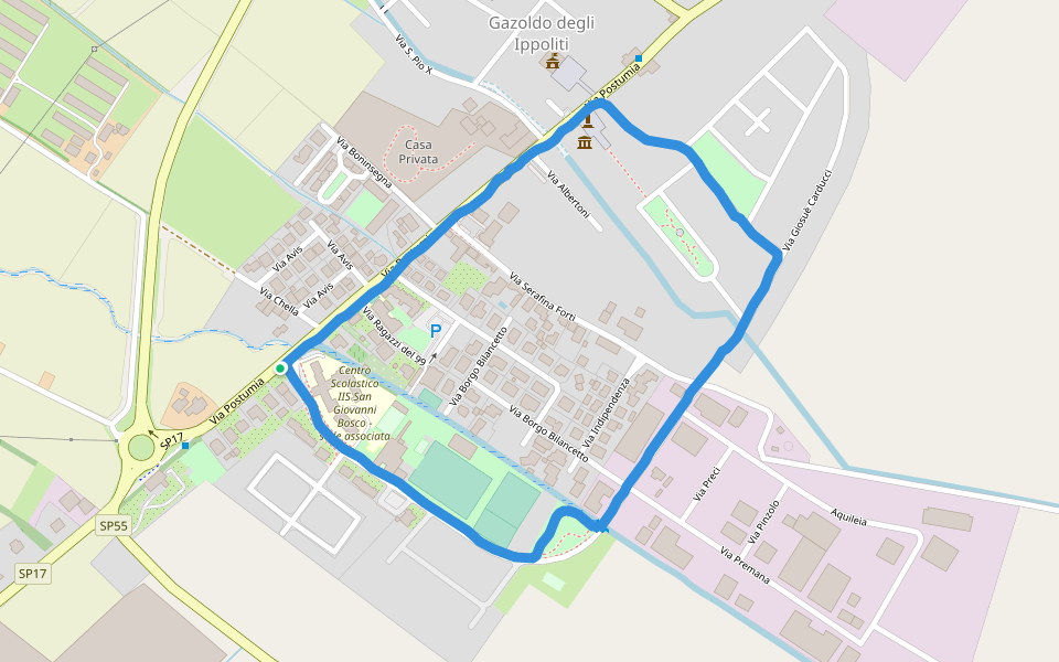 Piazza Castello walking route map in Gazoldo degli Ippoliti