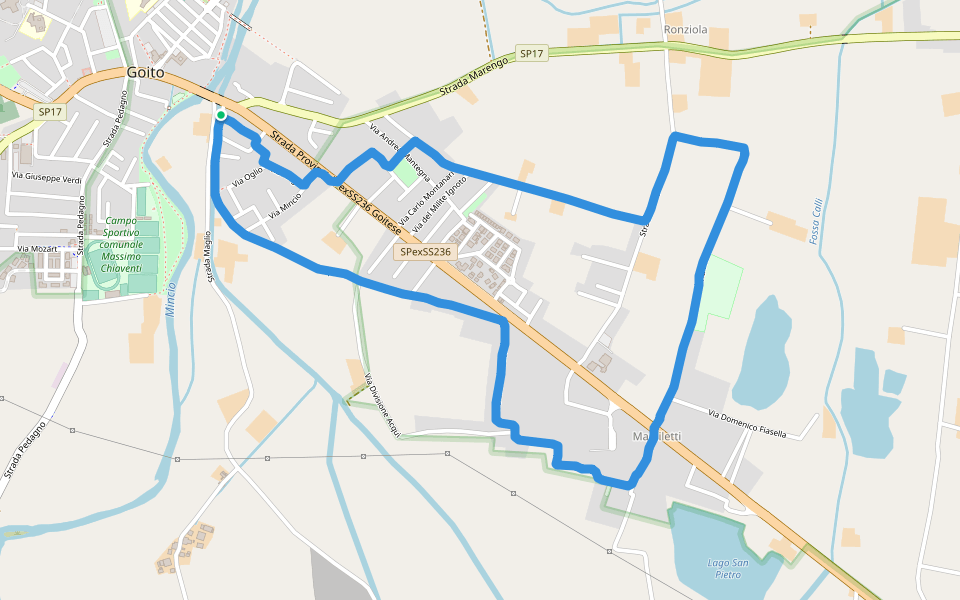Lago San Pietro walking route map in Goito