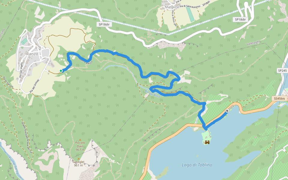 Toblino Ranzo walking route map in Ranzo